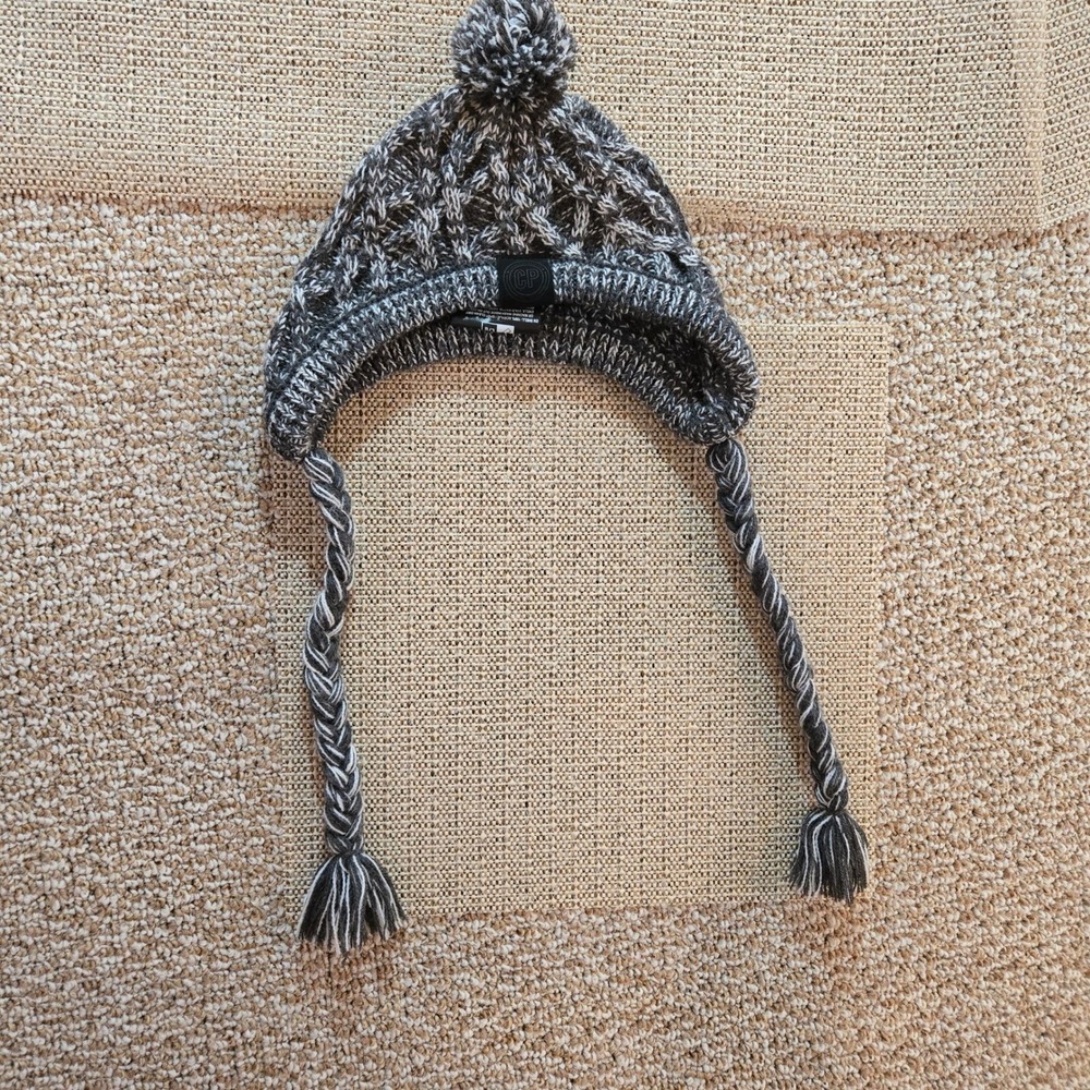 Canada Pooch Arctic Knit Dog Hat Grey Marl Cable Knit Pom Pom Ear Holes Large